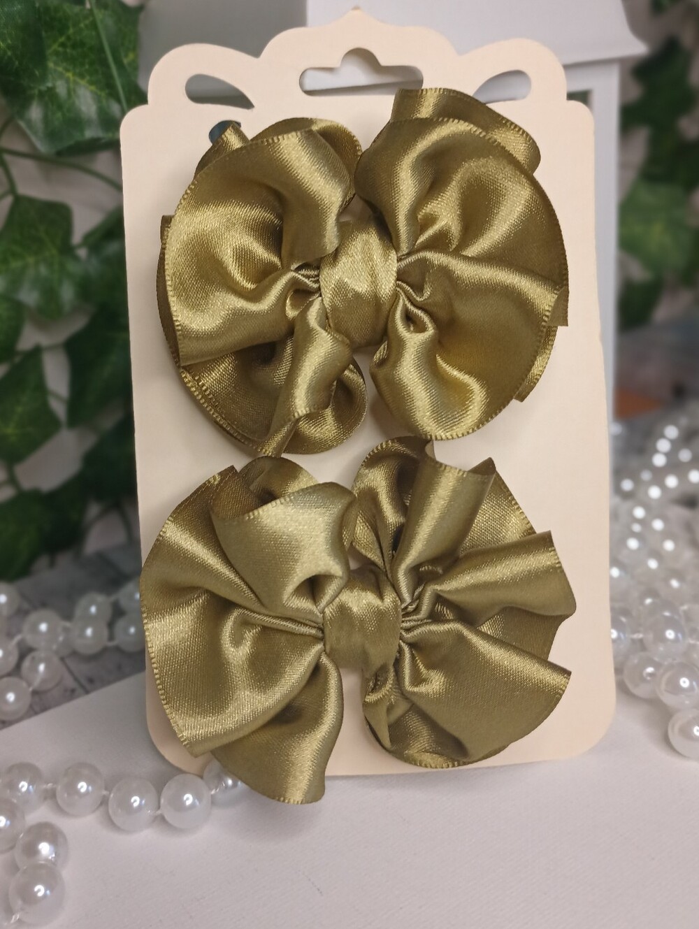 Bows For Girls'🎀Pair Of Voluminous Olive Green Pompom Hair Bows For Girls.✨